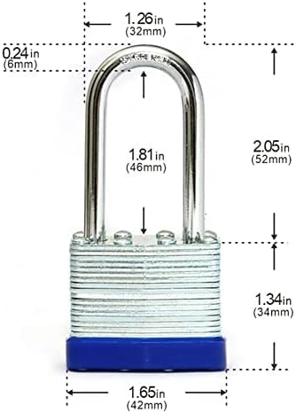 Ламинирано копче со таблички, заклучени брави, сини пластични обрач, долга окова, пакет од 48 ， заклучување