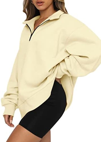 Micoson женски преголем џемпер половина патент лабава мека пулверска врвови со долги ракави кошула со ракави