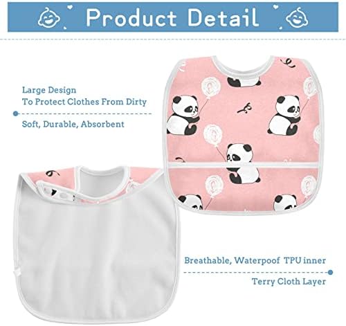 McChiver Cute Pandas Baby Bibs For Moys Девојки мали деца водоотпорна хранење биб престилка со храна, прилагодлива памучна