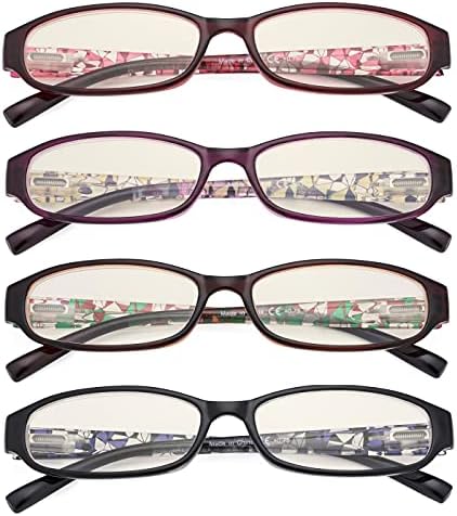 Очила за Очи 4 Спакувајте Мали Леќи Компјутерски Очила за Читање За Жени Сина Светлина Што Ги Блокира