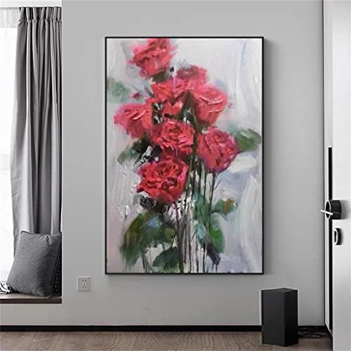 Yfqhdd рачно насликана црвена роза цветна пејзаж масло за сликање како подарок небога