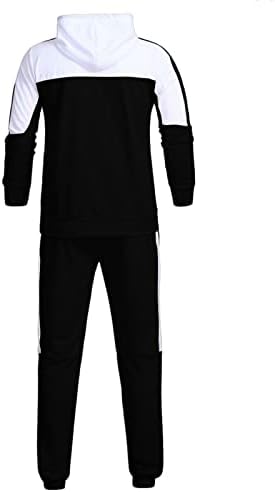 Mens Casual Tracksuit 2 Piece Colorblock Athletic Athletic Athletic долги ракави облеки со качулка Поставете
