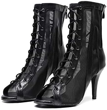 Гутин отворени пети танцувачки чизми секси црна микрофибер мрежа 8,5 см високи чевли за танцување жени жени