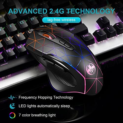 Atrasee RGB Игри На Глувчето Безжичен Компјутер На ПОЛНЕЊЕ Глувци со 3 Прилагодливи DPI, 7 БОИ LED Светла, 7