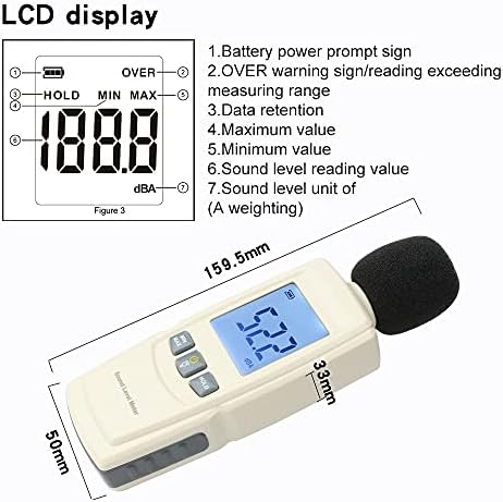Инструмент за мерење на бучава BBSJ DB метар 30 ~ 130dB мини аудио звук на звук метар децибел монитор за дијагностичка