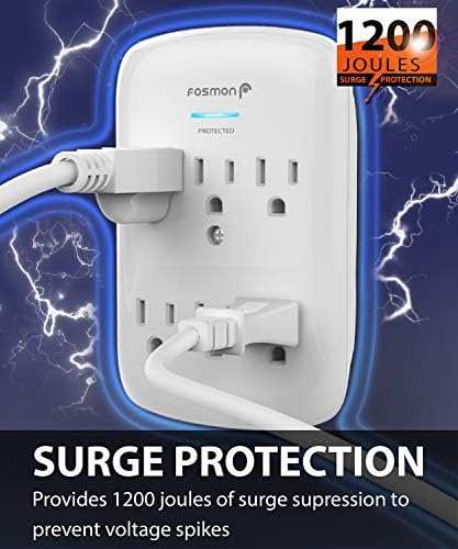 Fosmon 6-Outlet Power Strip Surge Protector 1200 Joules, Adapter Wall Mount Adapter Tap, Multi-Plug Outlet Wall Charger