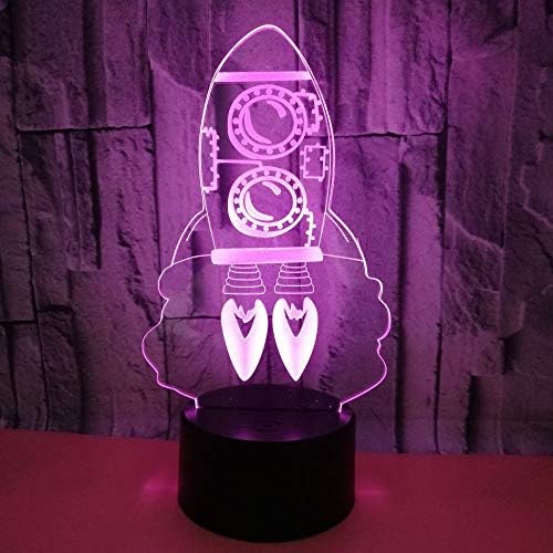 Jinnwell 3D Rocket Night Light LAMP илузија ноќна светлина 7 боја менувајќи ја табелата за табела за декорацијата