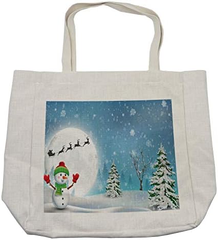 Амбесон Божиќна торба за шопинг, olоли Сноуман под полна месечина мавтајќи со Дедо Мраз со ирваси санки, еколошка торба