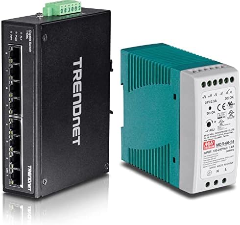 Trendnet 8-порт зацврстен индустриски гигабит Din-Rail прекинувач, капацитет за префрлување од 16 Gbps и 60 W единечен