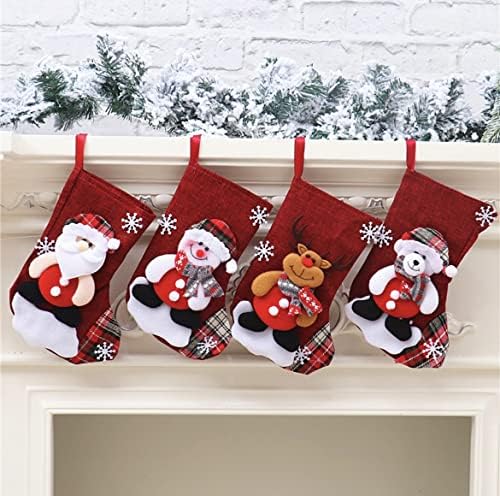 Божиќ Чорап Чорап 4 Пакет Со Дедо Мраз, Снешко, Ирваси, &засилувач; Мечка, Црвена, 10