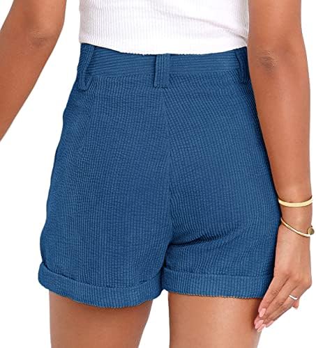 Ленс женски шорцеви со висока половината со џебови токи цврсти трендовски обични меки шорцеви на плажа