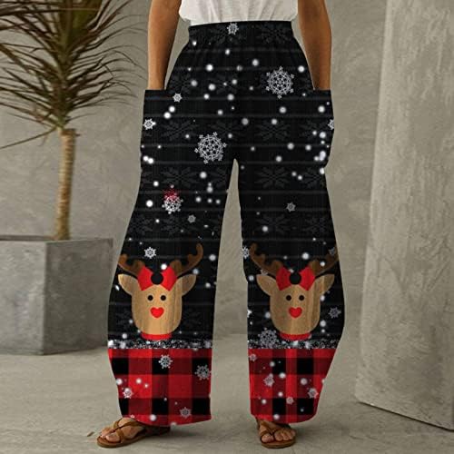 ЗДДО Божиќни жени широки панталони за нозе Божиќни графички печатени високи половини лабави јога панталони